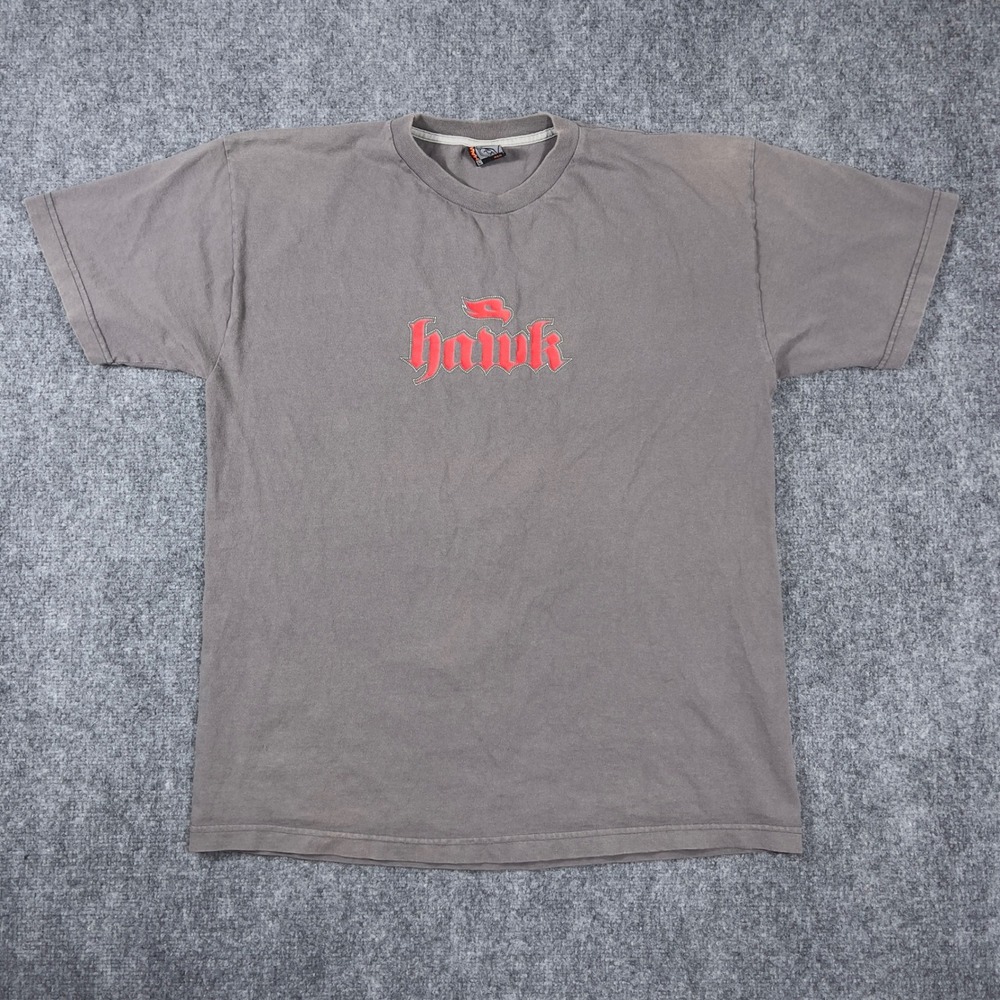 Hawk‎ Logo Tony Hawk T-Shirt Mens Large Gray Red Gothic Logo Skate Tee